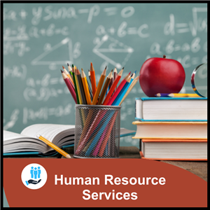 Human resource services.  Books, pencils, chalkboard and apple